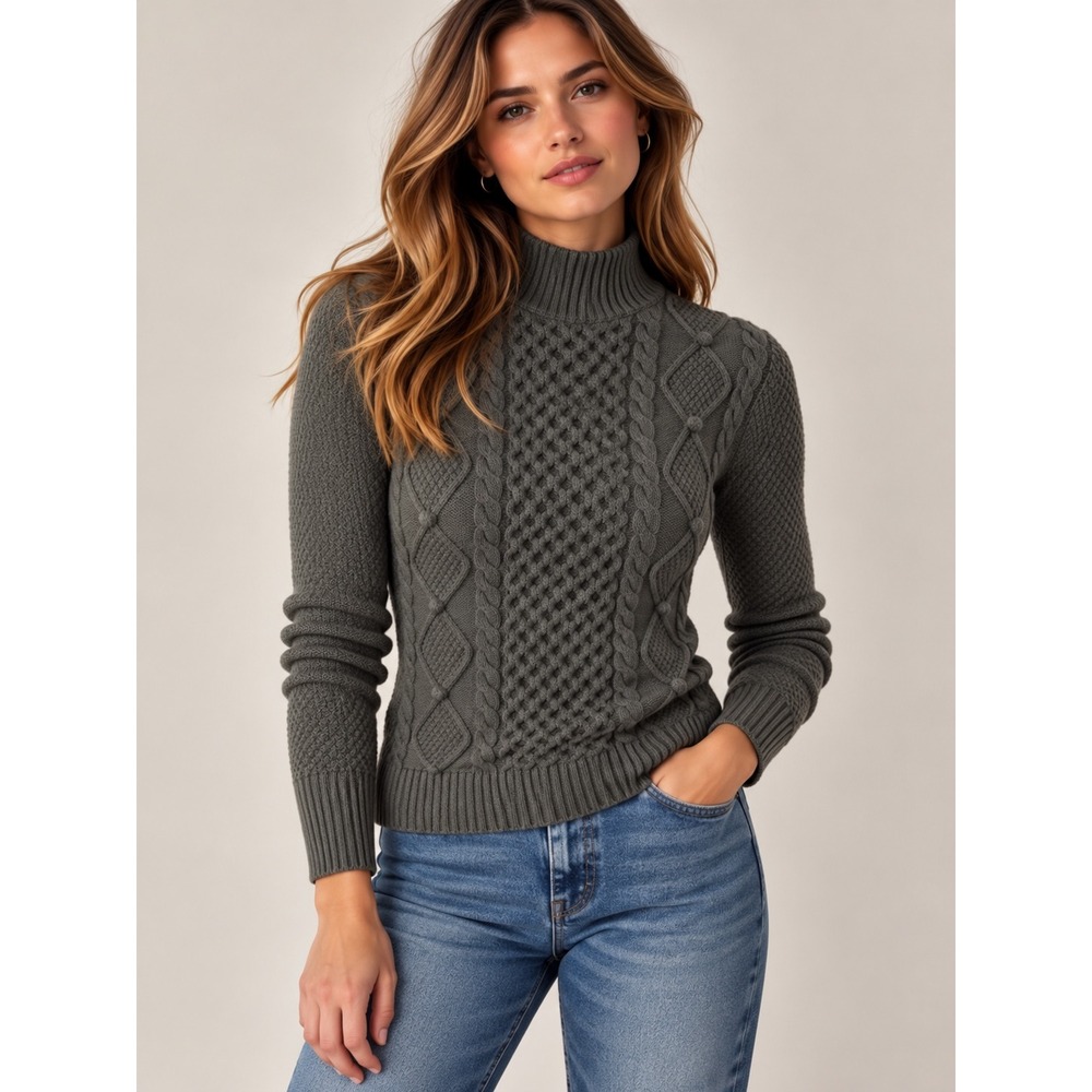 J.Crew Preppy Mock Neck Cable Knit Chunky Sweater, XXS